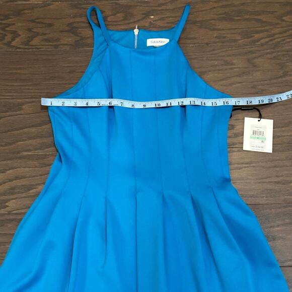 Calvin Klein turquoise pleated bodice scuba dress Size 8 NEW - Picture 6 of 10